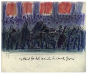 Bernard Krigstein Illustration, Entitled "The Blind Handel conducts his Concerti Grossi"-- Large Illustration Measures 17" x 14"